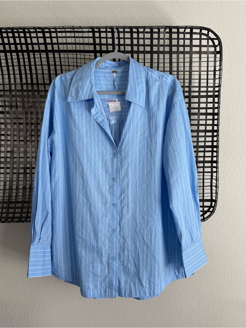 Free people blue stripe button down shirt